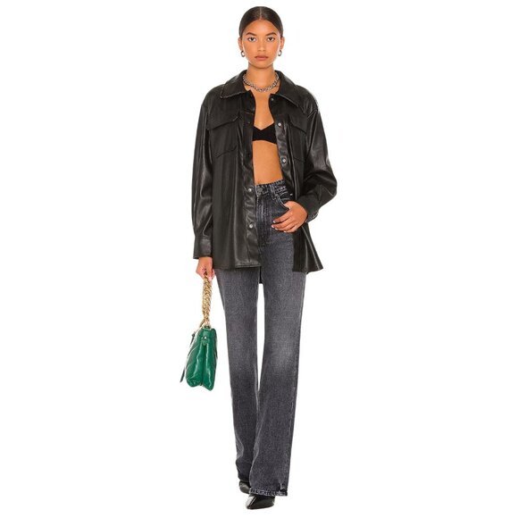 Steve Madden Faux Good Measure Shacket in Black XSmall Womens Vegan Shirt - Picture 4 of 15